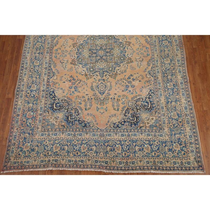 Hand Knotted Oriental 100% Wool Carpet Traditional Medallion Peach Mashad Area Rug - 11' 0'' X 7' 11''