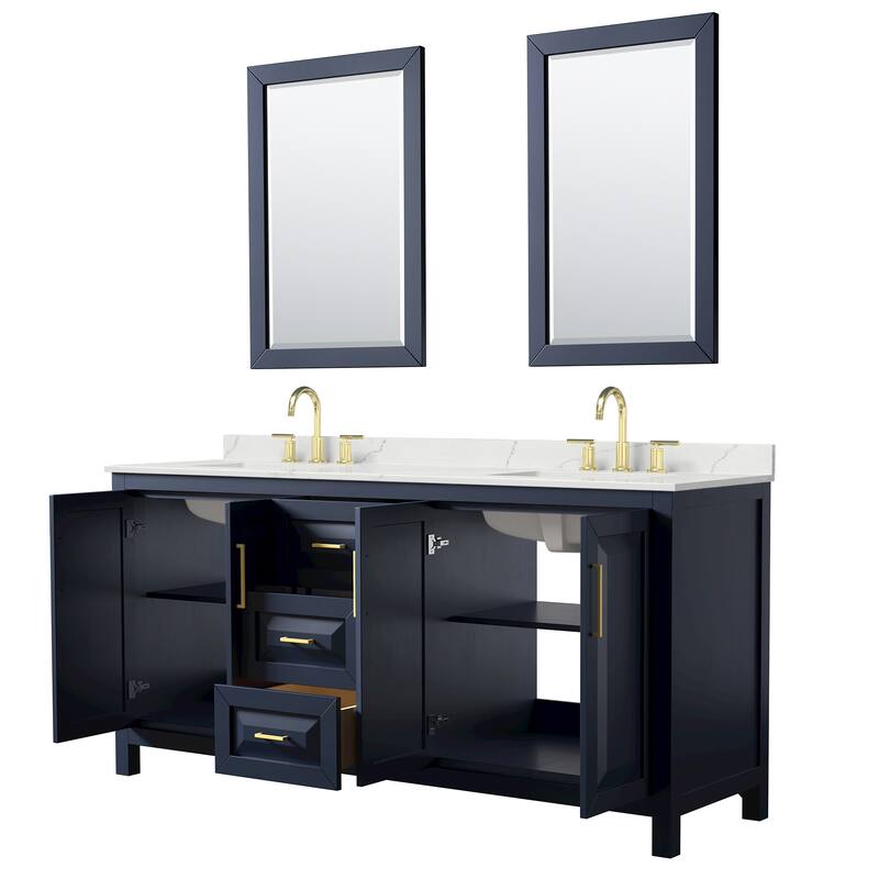 Daria 72-inch Double Vanity, 3 Hole Quartz Top, 24-inch Mirrors