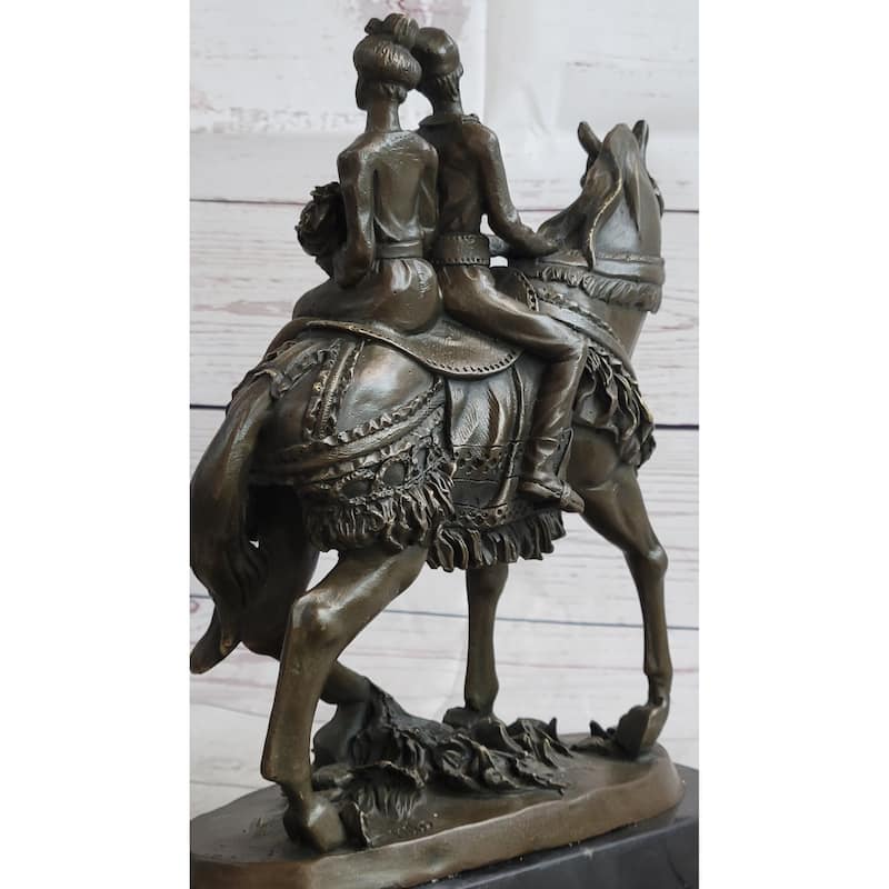 Elegant Bride And Groom On Imitative Horse Back Solid Bronze Sculpture By Milo Hand Made