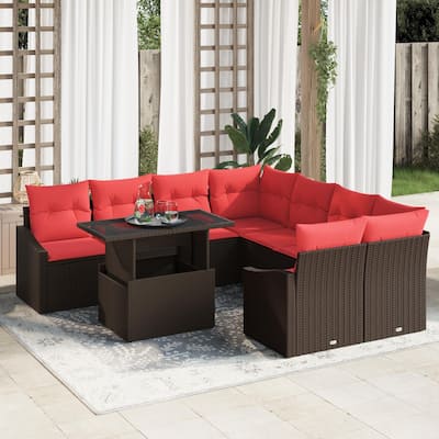 vidaXL 9 Piece Garden Sofa Set with Cushions - 91.9×92.1×27.2