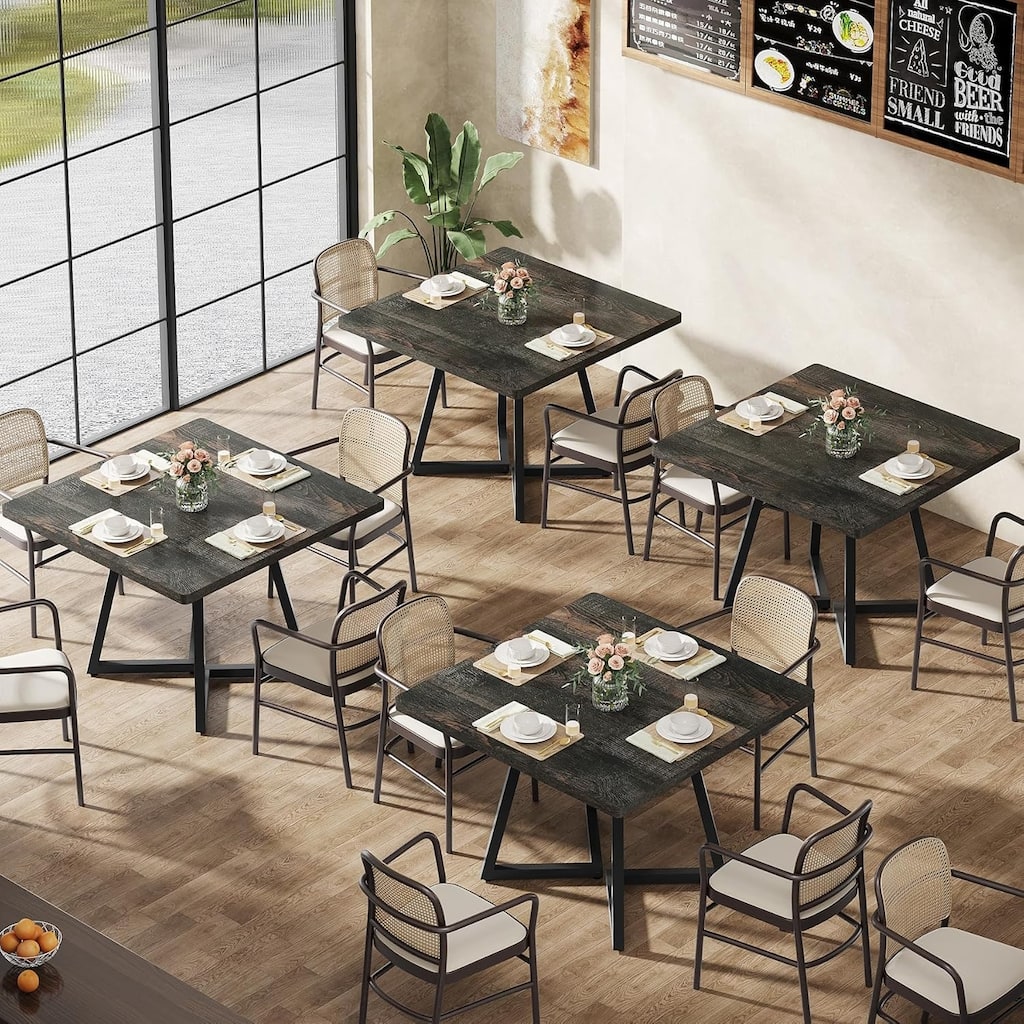 Square Dining Table Set, Industrial Dinner Table with Metal Base for Bar, Coffee Shop, Resturant