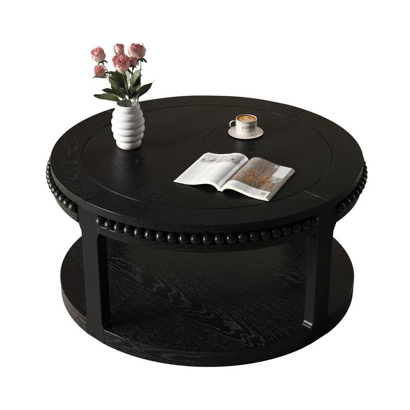 GDF Studio - Hensley 31.5" Wood Round Coffee Table with 2-Tier Storage Shelf