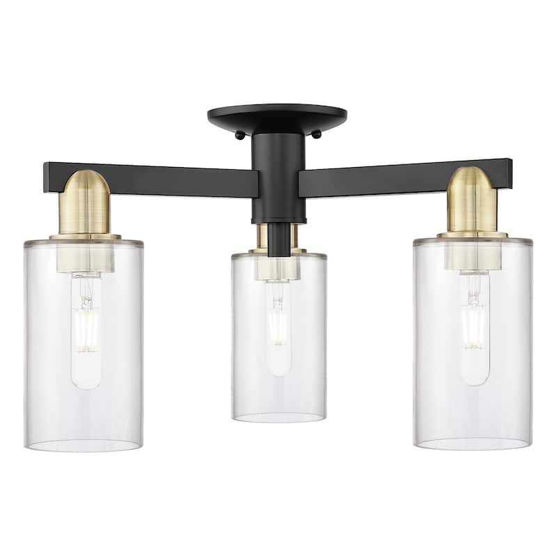 Innovations Lighting 716-3F-11-22 Clymer Semi-Flush Clymer 3 Light 22" - Black Antique Brass / Clear
