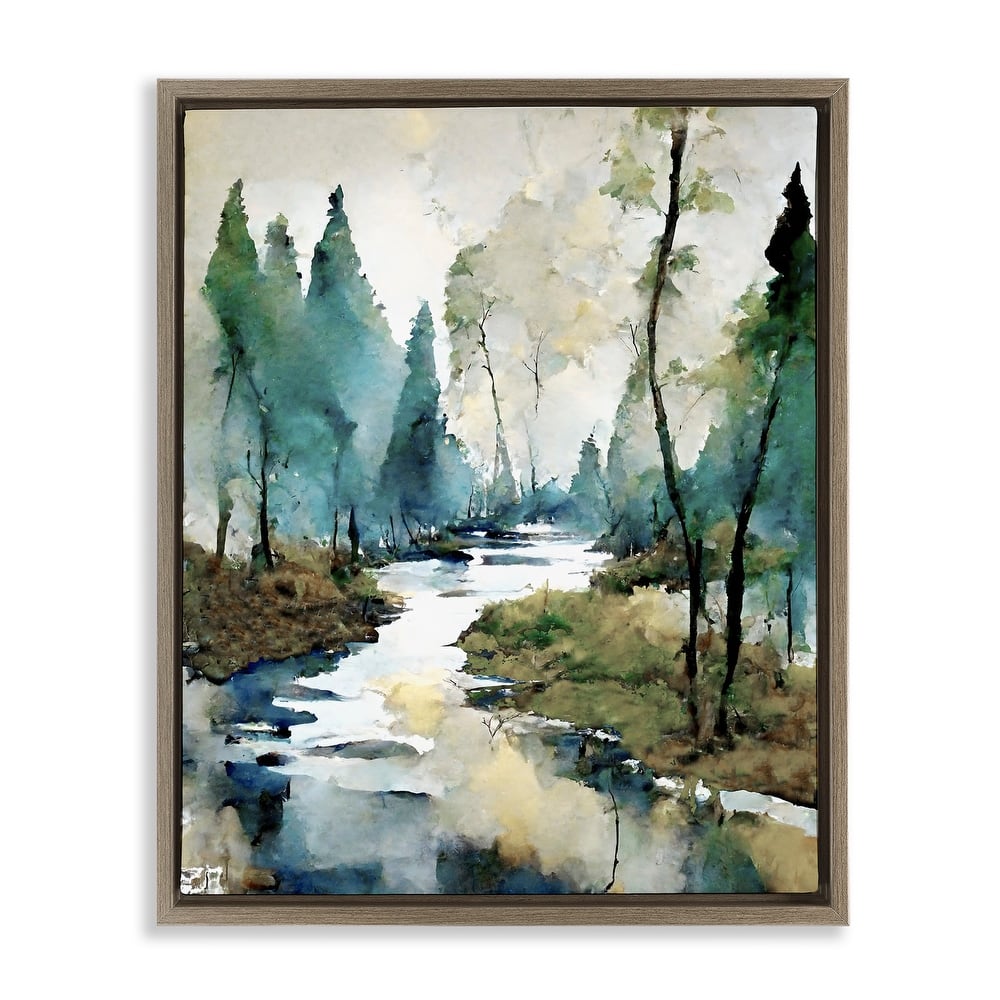 Stupell Watercolor Creek Landscape Framed Floater Canvas Wall Art Design by Ray Powers