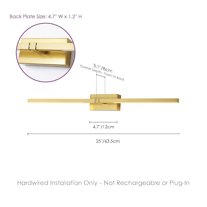 25" Modern Black/Gold LED Wall Sconce - 12W 3000K Warm Light, Linear Fixture for Bedroom & Hallway