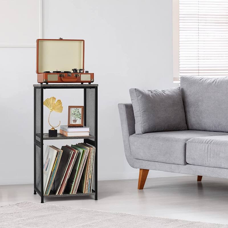 Vinyl Record Storage Holder Turntable Stand Cabinet - Grey