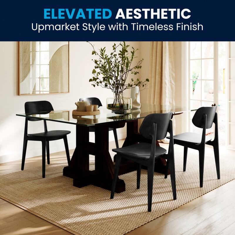 Set of 2 Commercial Solid Wood Dining Chair with Curved Backrest - 17.25"W x 20.75"D x 33.25"H