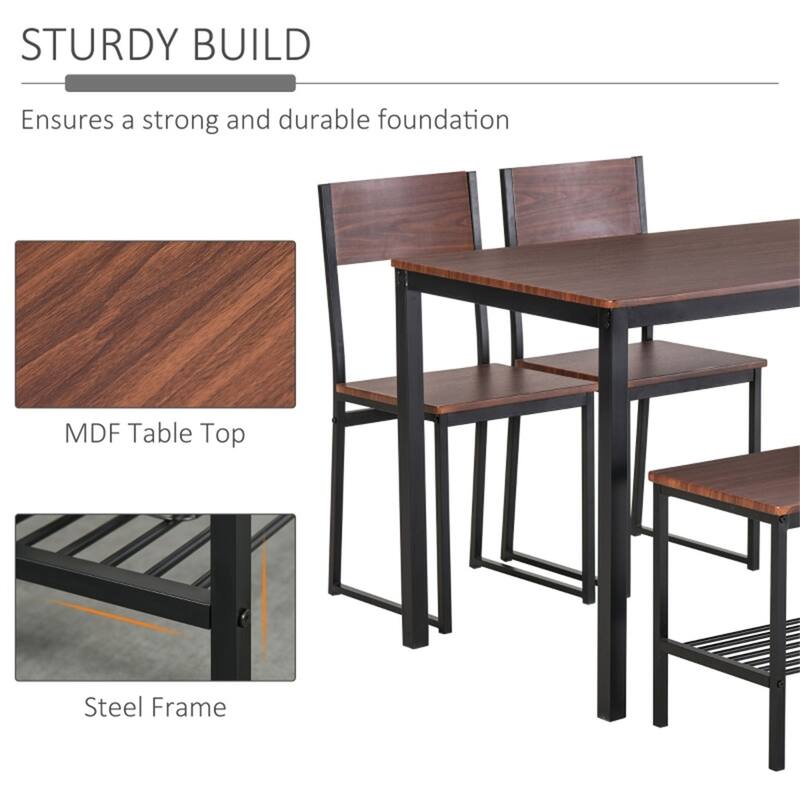 4-Piece Kitchen Dining Set with Bench Chairs and Storage Rack and Comfortable Seating