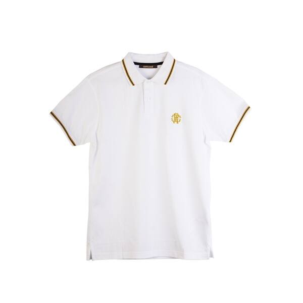 Shop Roberto Cavalli Mens White Cotton Gold Logo Short Sleeve Polo Size Xl Rtl 350 Xl Overstock 28436322