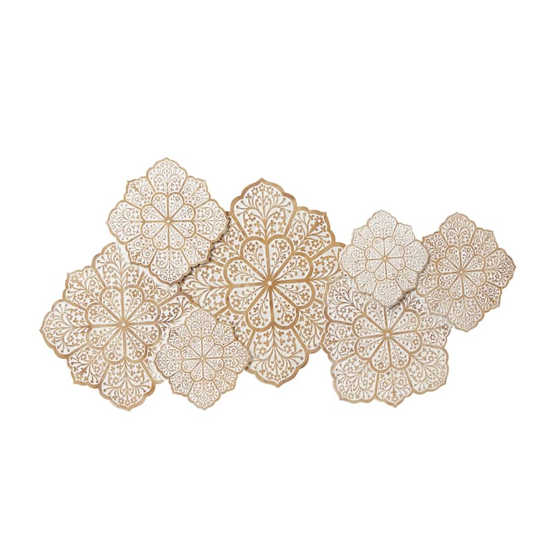 Wood Floral Intricately Carved Home Wall Decor - White - Roche River Decor