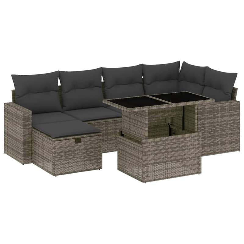 vidaXL Patio Sofa Set with Cushions Outdoor Furniture 7 Piece Poly Rattan - 21.7 x 39.4 x 28.7 in