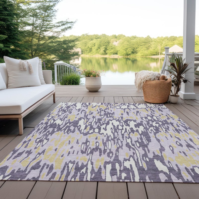 Machine Washable Indoor/ Outdoor Modern Watercolor Chantille Rug