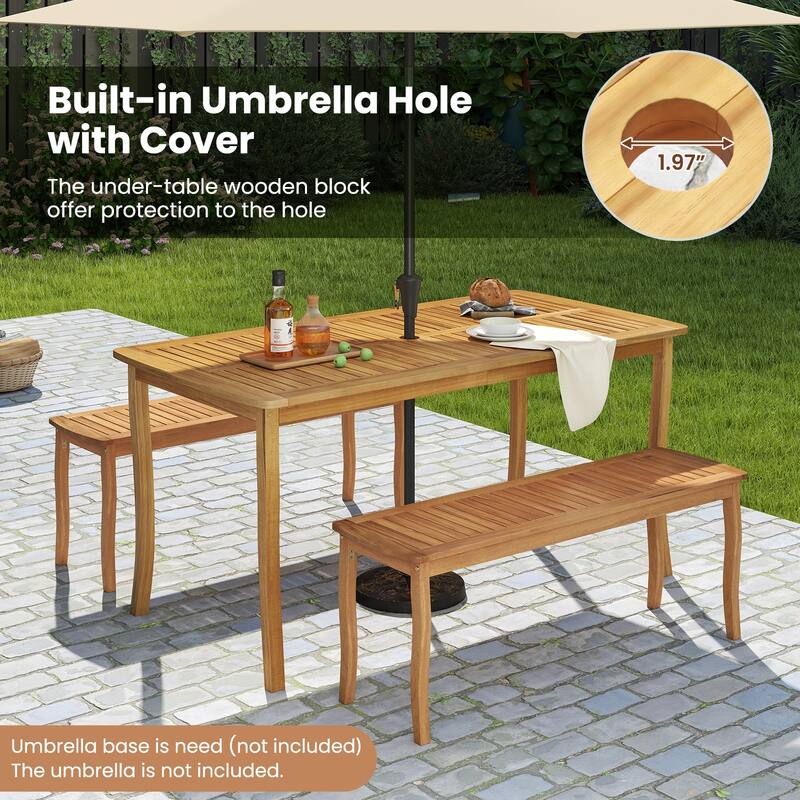Gymax 3 Pieces Outdoor Dining Set for 4 People Patio Acacia Wood Table