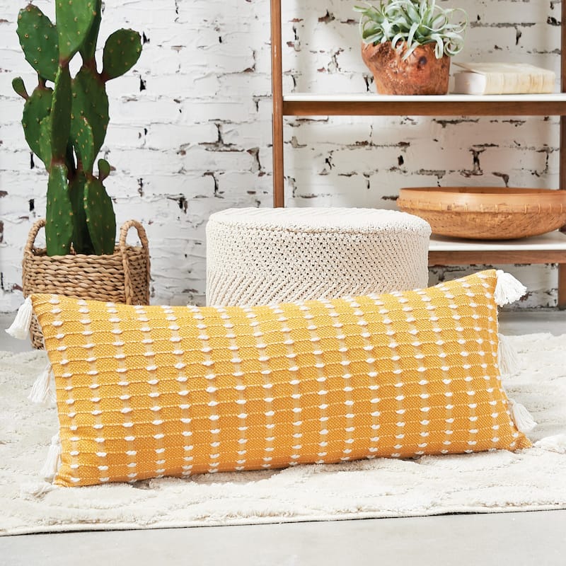 Riley Hand-Loomed Texture and Fringe Cotton Decorative Throw Pillow