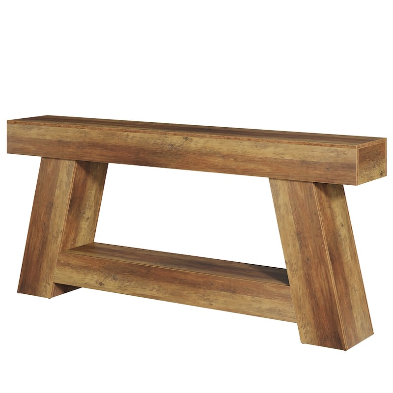 Industrial Rectangular Wooden 2-Tier Console Table for Extra Storage