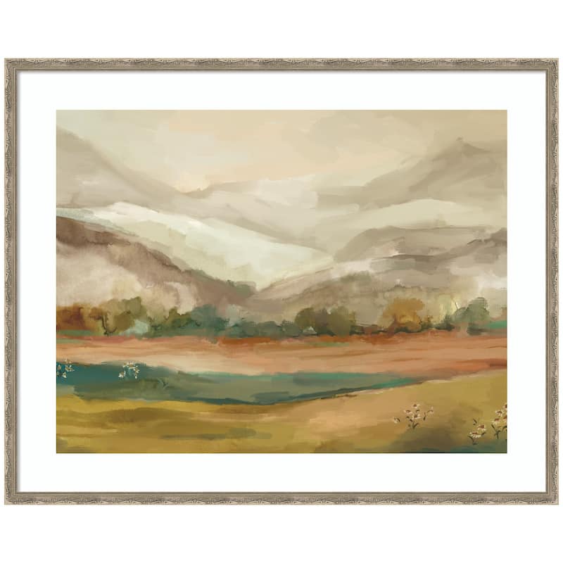 Kate and Laurel Framed Art Mountainscape Horizontal by Annie Quigley - 42x34 - Silver