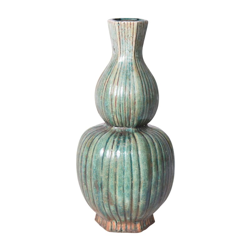 Speckled Green Hexagonal Fluted Gourd Vase - 8x8x16