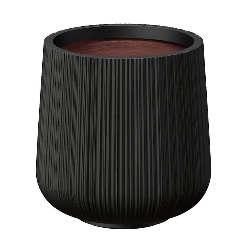 Concrete Round Planter Flower Pot with Drainage Holes - 13 x 13.5 in - Charcoal Black(Enhanced Interior)