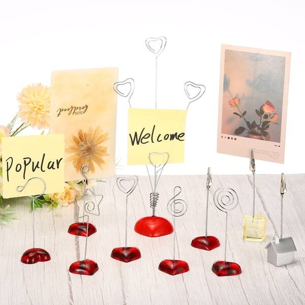 Place Card Holder, 5pcs Memo Clip Holder Stand with Rose Clasp Heart Shape, Red Bed Bath