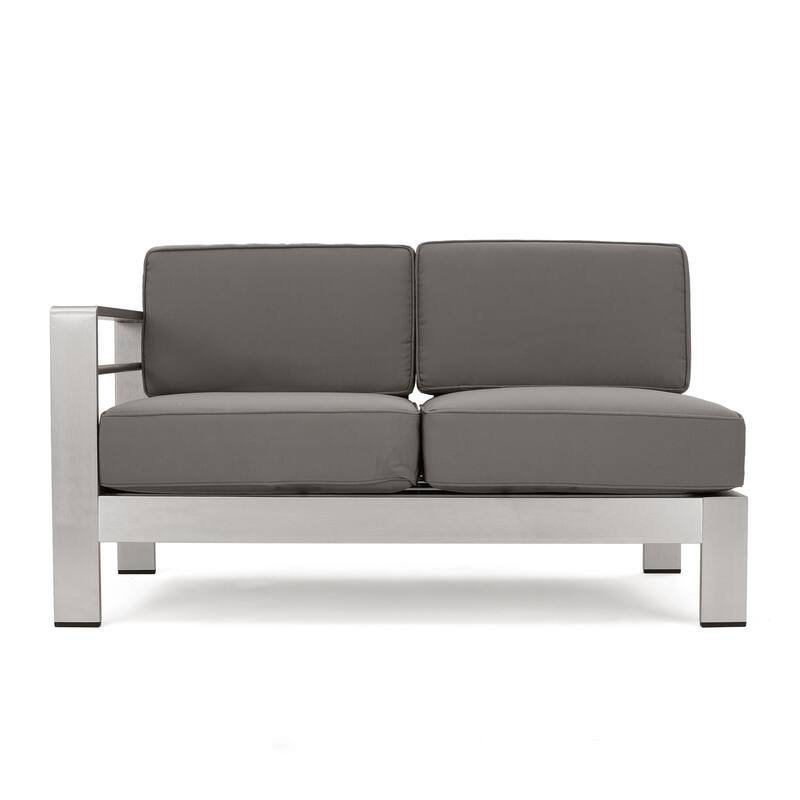 Cape Coral Outdoor 7 Seater Extended Aluminum Chat Set with Fire Pit by Christopher Knight Home