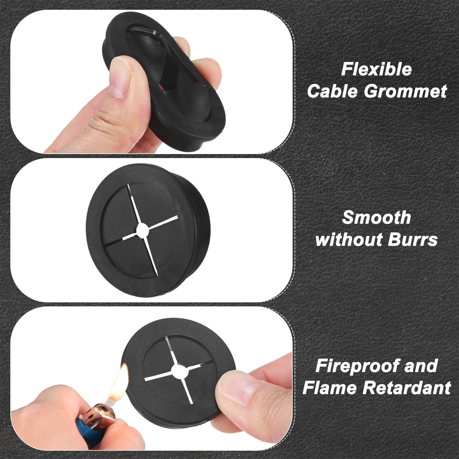 Desk Grommet Double-Sided Flexible Cable Cord Grommet Desk Hole Cover for Cables Through Protection