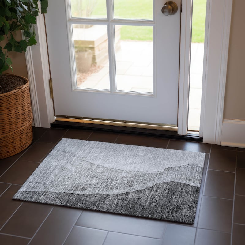 Machine Washable Indoor/ Outdoor Chantille Modern Abstract Rug - Gray - 1'8" x 2'6"