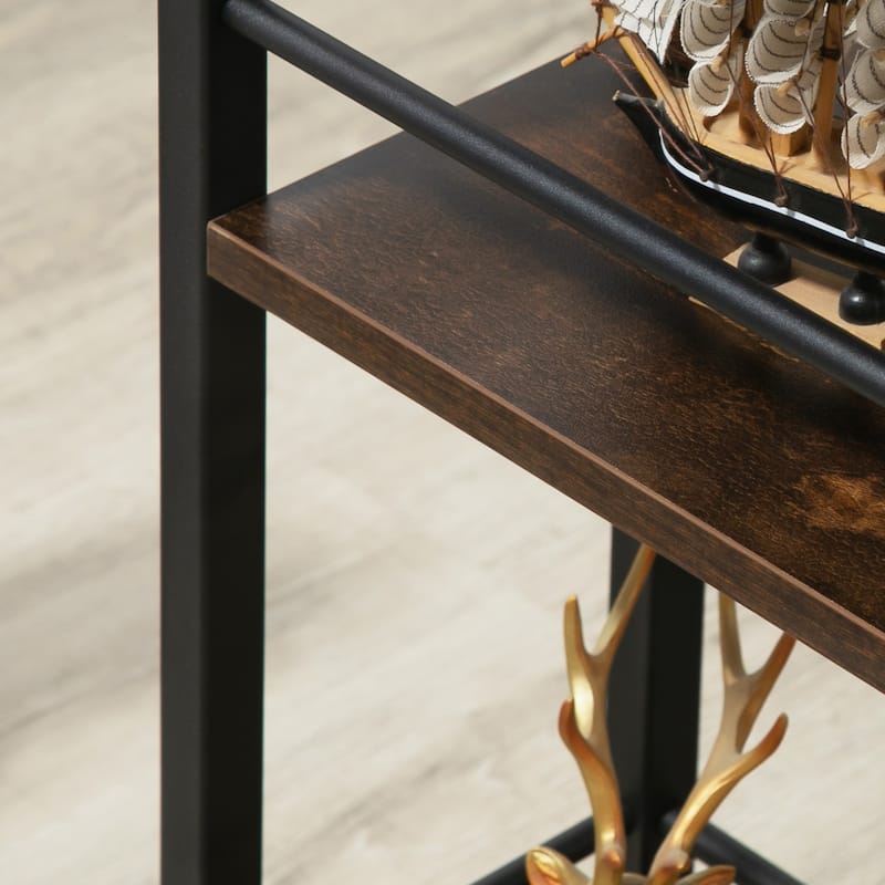 HOMCOM C Shaped End Table with Storage Shelves, Mobile Side Table with Wheels