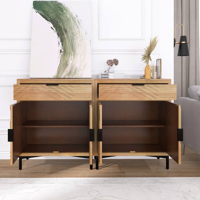 Antique brown 32 in. H Accent Cabinet with 2 Shelves and 4 Doors and 2 Drawer - 64.00" x 14.00"