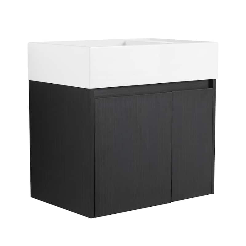 24 Inch Bathroom Cabinet With Sink,Soft Close Doors,Float Mounting Design, For Small Bathroom - Black Chestnut