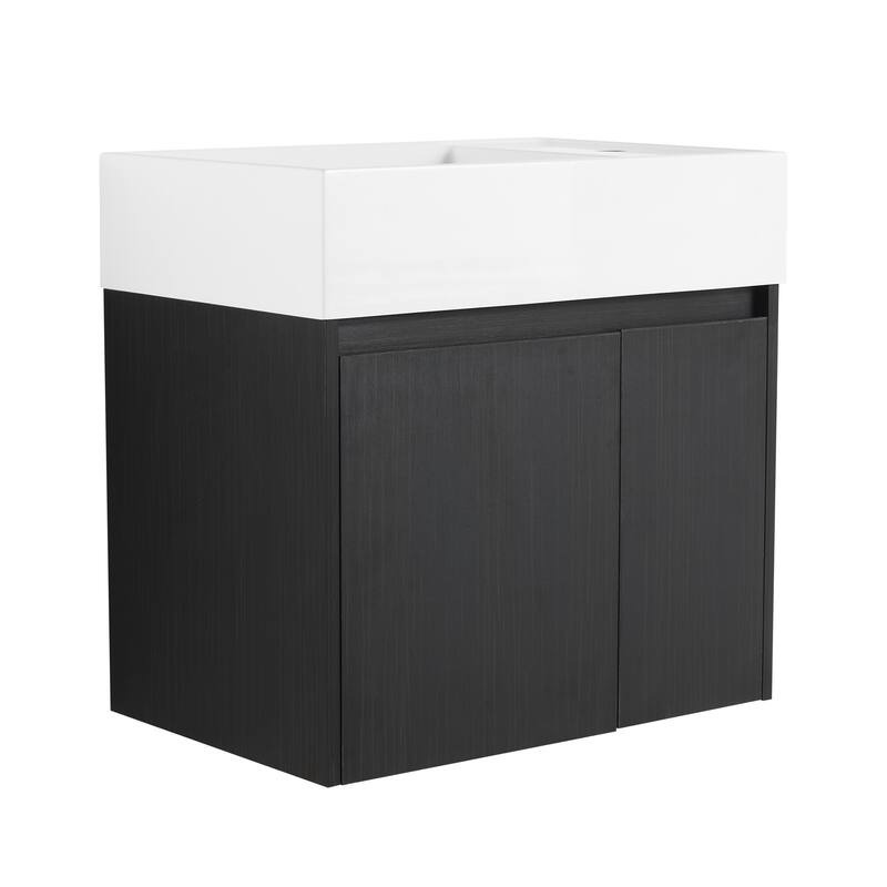 24-Inch Floating Bathroom Vanity with Thick Edge Resin Sink and Soft-Close Doors for Compact Spaces - 23.6 in W Plywood - Black Chestnut
