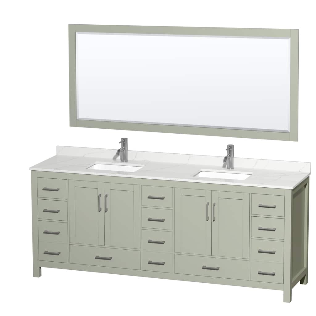 Sheffield 84-inch Double Vanity, Single Hole Quartz Top,70-inch Mirror