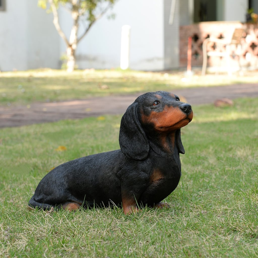 Sitting Black Dachshund Outdoor Garden Statue - 15"