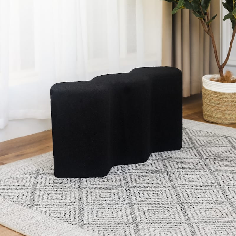 Adeco 35" Long Ottoman Bench Velvet Polygon Foot Stool - Black