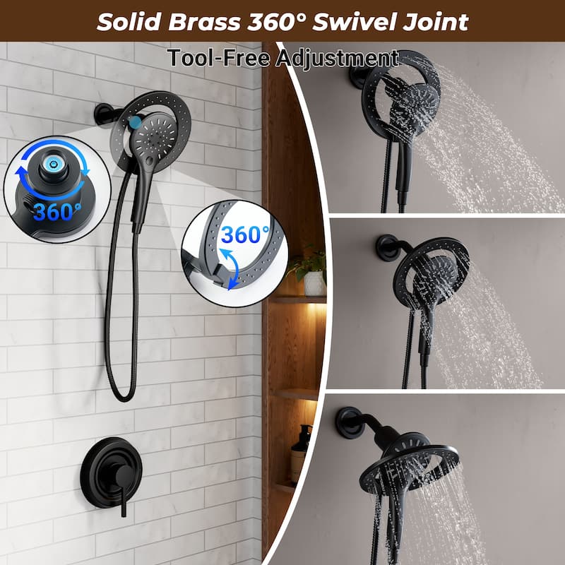 Magnetic 2-in-1 Shower System - 4-Spray 7.5 in. Wall Mount Dual Fixed and Handheld Shower Head in Matte Black