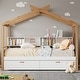 preview thumbnail 1 of 6, Full Size Wooden House Bed with Two Drawers and Bookshelf Storage Space White