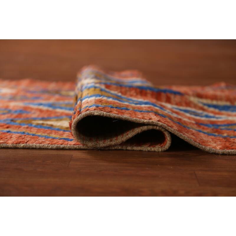 Orange Moroccan Oriental Runner Rug Hand-Knotted Tribal Wool Carpet - 2'10" x 9'9"