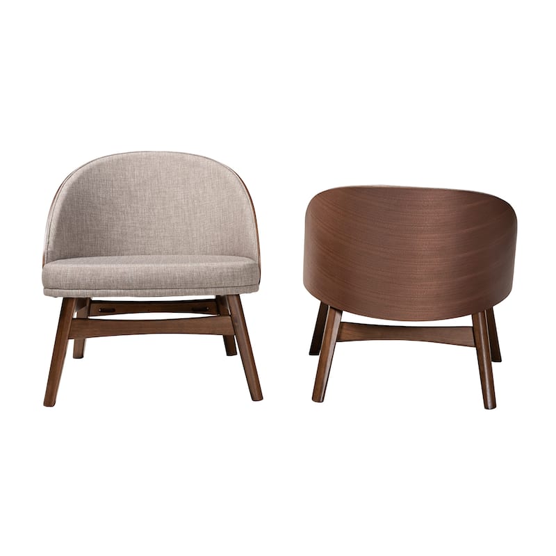 Lovella Mid-Century Modern Grey Fabric and Walnut Brown Finished Wood 2-Piece Accent Chair Set