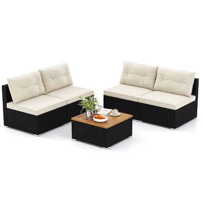 Costway 5 Piece Outdoor Furniture Set with Seat & Back Cushions Acacia - See Details