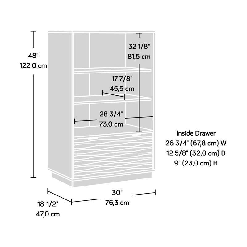 Engineered Wood Coastal Bookcase With Lower Drawer, White - 30.04"W x 18.5"D x 48.35"H