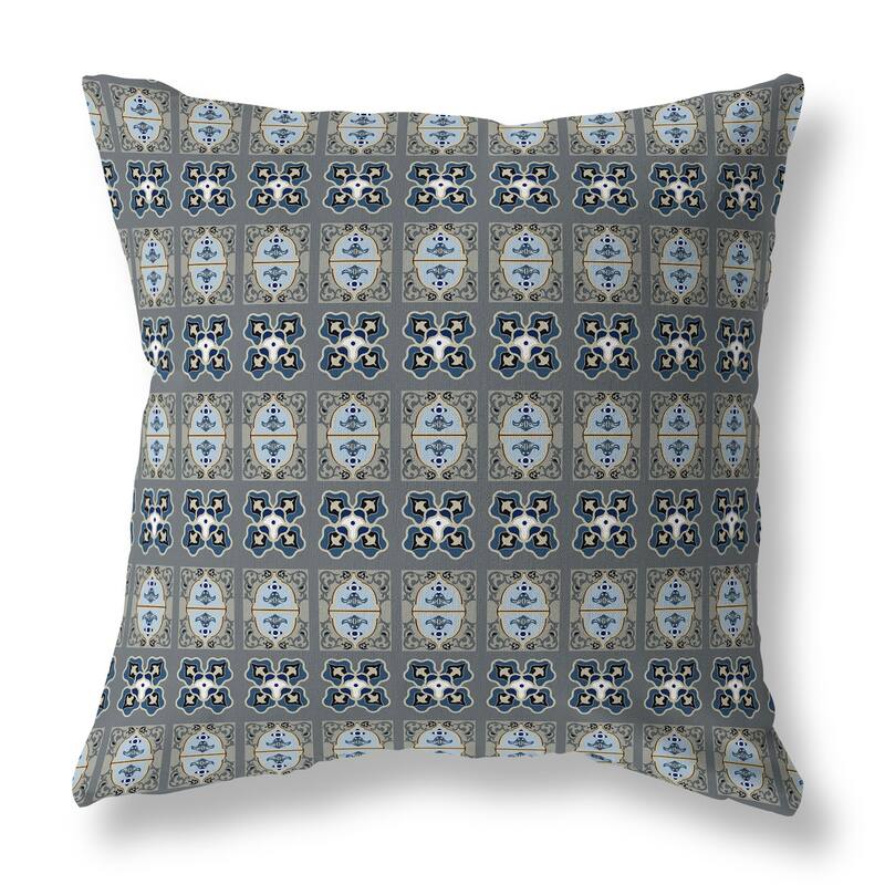 Beige And Steel Darbari Dynasty Indoor/Outdoor Throw Pillow Zipper