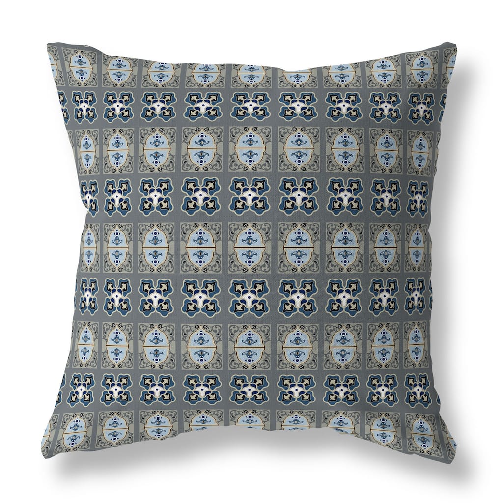 Beige And Steel Darbari Dynasty Indoor/Outdoor Throw Pillow Zipper