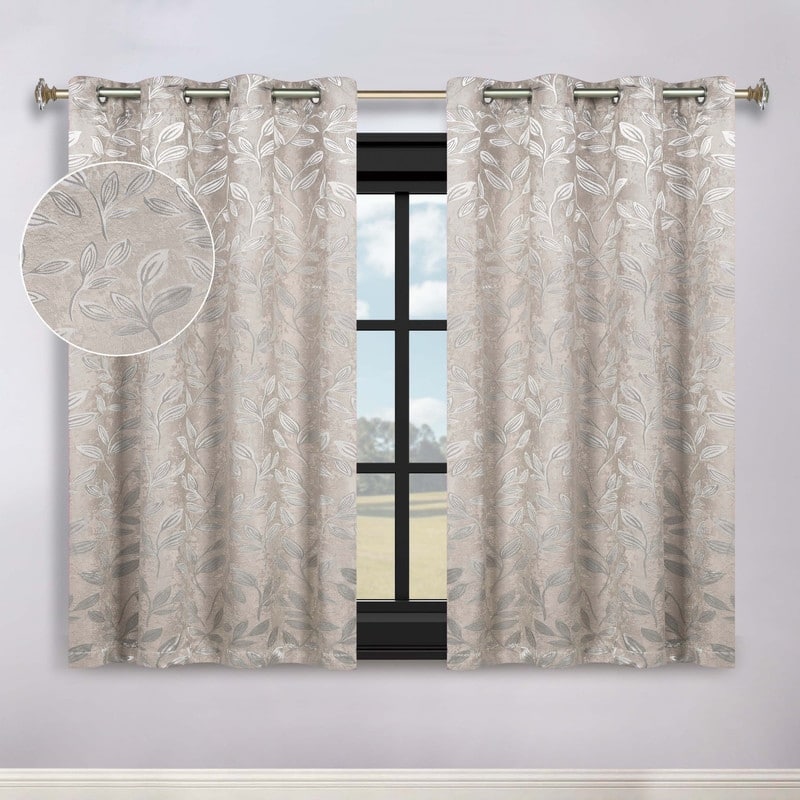 Superior Modern Bohemian Leaves Room Darkening Curtains with Grommets - 52" X 63" - Ivory