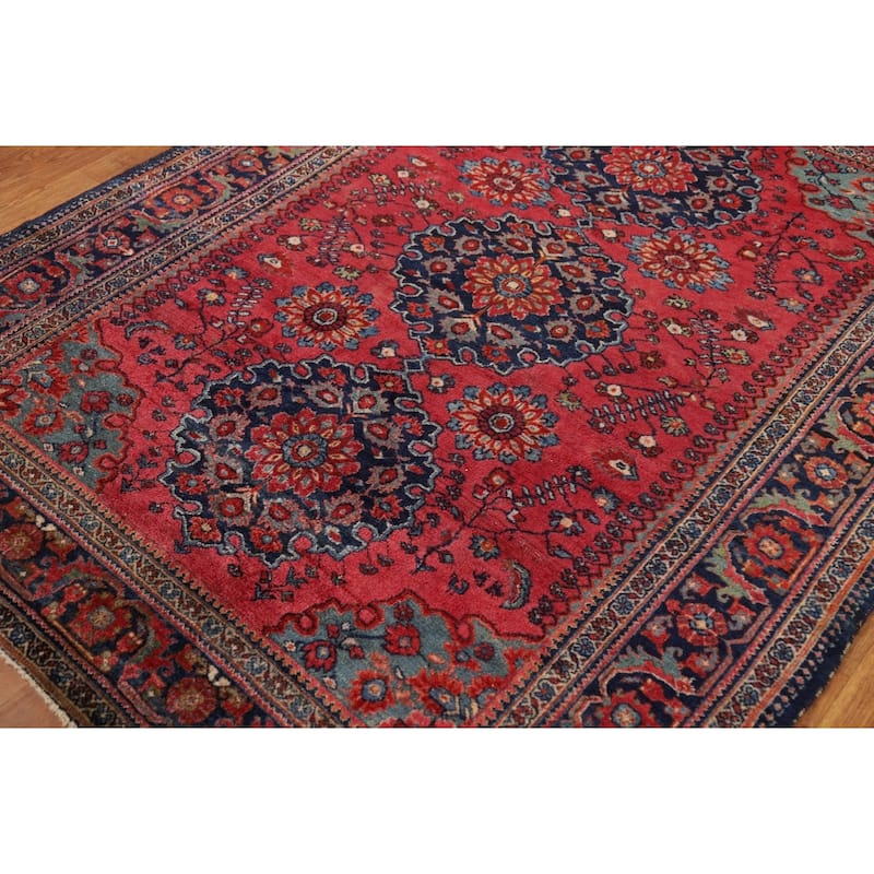 Pre-1900 Antique Vegetable Dye Sarouk Farahan Persian Wool Carpet - 5'0"x 6'2"