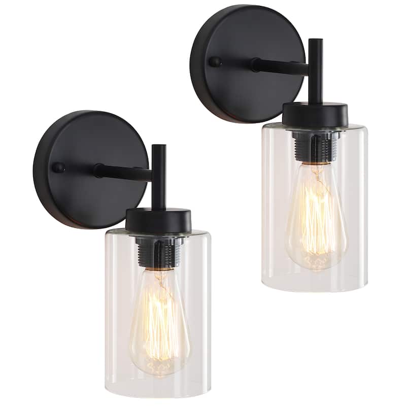2-Light Modern Wall Sconce Bathroom Vanity Light with Glass Shade - Black