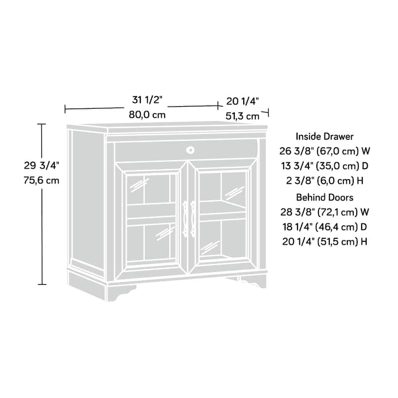 Wood Library Base with 2 Glass Doors and Spacious Drawer, Brown