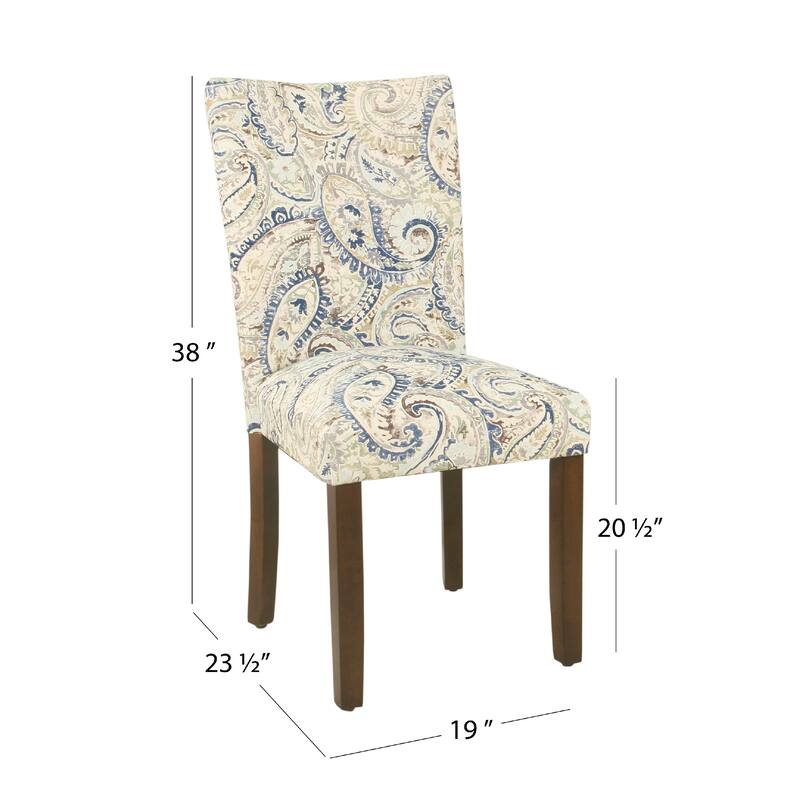 Parsons Dining Chair Set of 2, Cream Blue Velvet Paisley Print