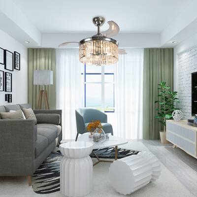 Ceiling Fan with Light 42 Inch Remote Control Ceiling Fan 3 Reversible Blades Crystal Chandelier Fans - 51.7*51.7*19.3