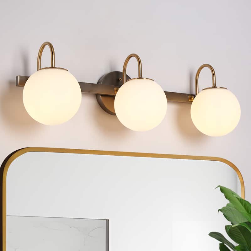 Aladari Modern Gold 3-Light Bathroom Vanity Lights Opal Glass Wall Sconces