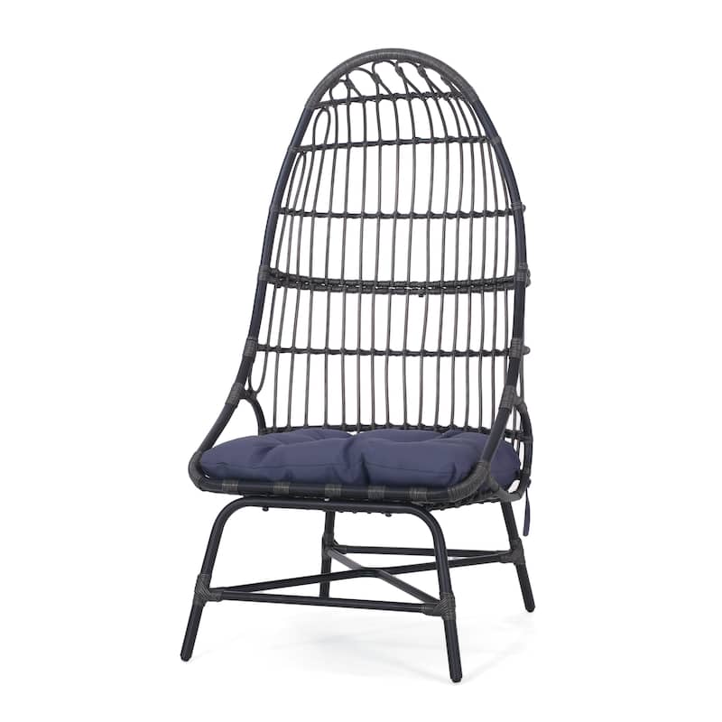 Roomfitters Outdoor Wicker Cocoon Chair with Cushion, High Back Lounge Accent Chair for Patio or Garden