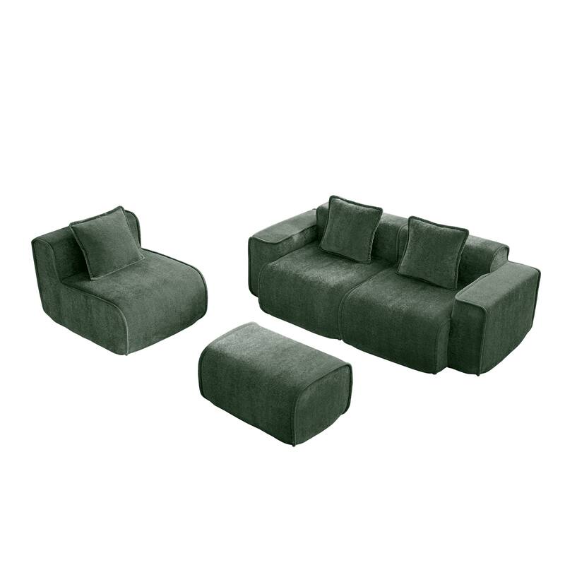 GDFStudio - Streamlined Velvet 3-Seater 108.66" L-Shaped Modular Boneless Sofa with Ottoman